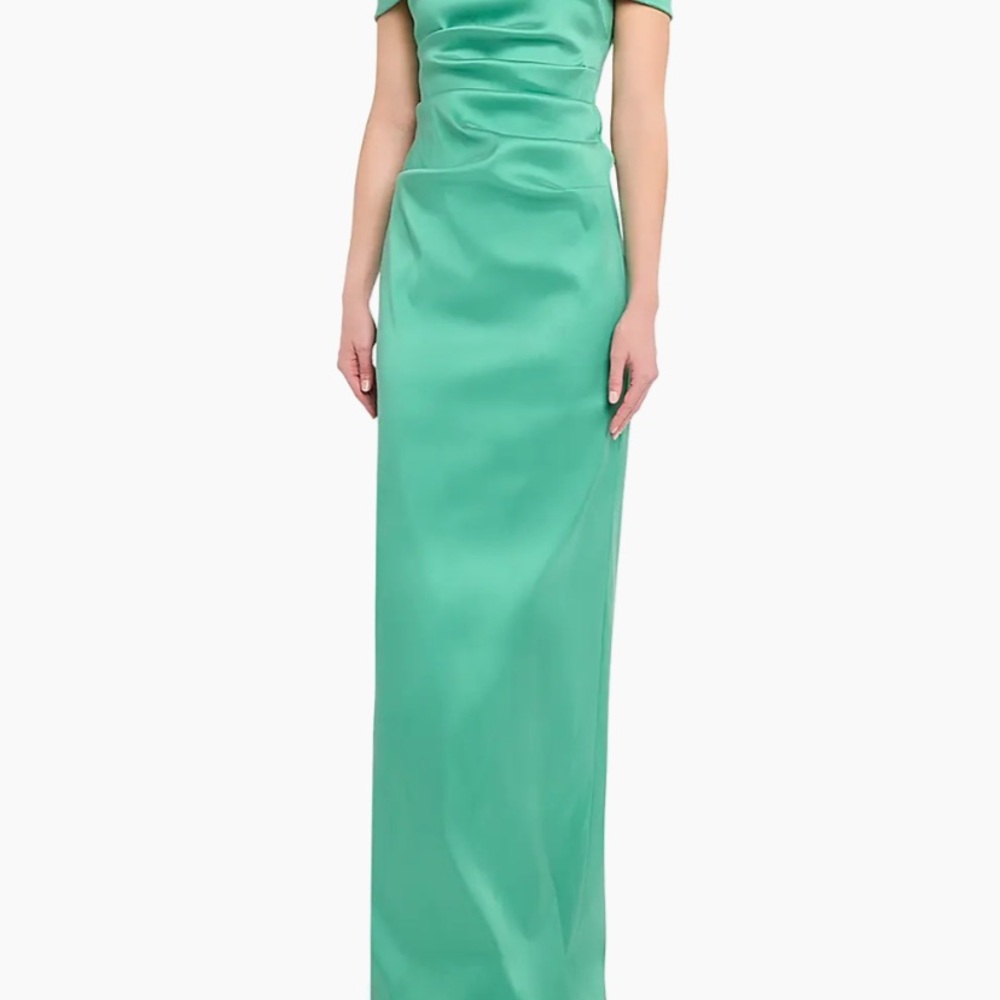 Teri Jon by Rickie Freeman Off-the-Shoulder Mikado Column Gown